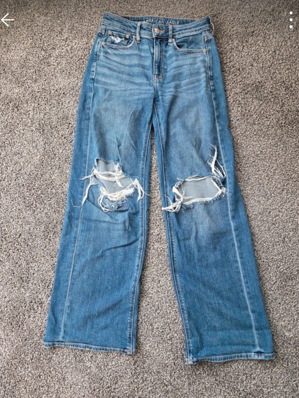 American Eagle Outfitters Blue Distressed Wide-Leg Jeans